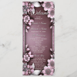 Roze Bloemen Lijst Trouwprogramma Programmakaart