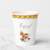 Roze Bloemen Lila Tea Party Baby shower Papieren Bekers (Achterkant)