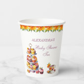 Roze Bloemen Lila Tea Party Baby shower Papieren Bekers (Voorkant)