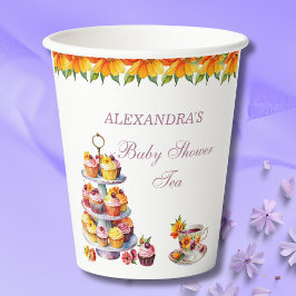 Roze Bloemen Lila Tea Party Baby shower Papieren Bekers