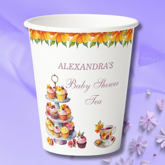 Roze Bloemen Lila Tea Party Baby shower Papieren Bekers