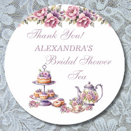 Roze Bloemen Lila Tea Party Vrijgezellenfeest Favo Ronde Sticker