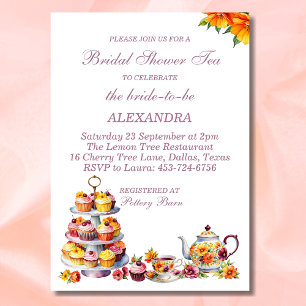 Roze Bloemen Lila Whimsical Tea Vrijgezellenfeest Kaart