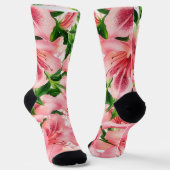 Roze Bloemen Lily  Stijl Art Sokken (Gebogen)