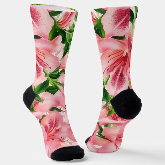 Roze Bloemen Lily  Stijl Art Sokken (Gebogen)