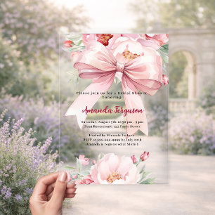 Roze bloemen lint elegante heldere Bruidsdouche Acryl Uitnodigingen