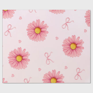Roze bloemen, linten en harten tissuepapier cadeaupapier