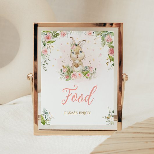 Roze Bloemen Little Bunny Baby shower Eten Poster