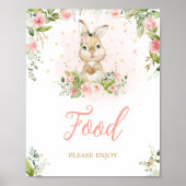 Roze Bloemen Little Bunny Baby shower Eten Poster (Voorkant)