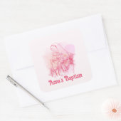 Roze Bloemen Maagd Maria Jezus Aangepaste Doop Vierkante Sticker (Envelop)