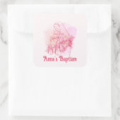 Roze Bloemen Maagd Maria Jezus Aangepaste Doop Vierkante Sticker (Tas)