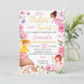 Roze Bloemen Magische Fee Verjaardag Uitnodiging (Staand voorkant)