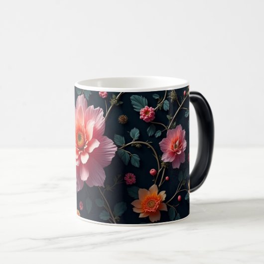 Roze bloemen magische mok (Voorkant rechts)