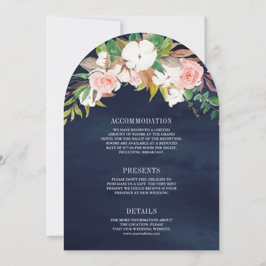 Roze Bloemen Magnolia Monogram Alles in Een Huweli Kaart (Achterkant)