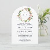 Roze Bloemen Magnolia Monogram Alles in Een Huweli Kaart (Staand voorkant)