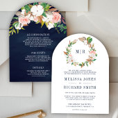 Roze Bloemen Magnolia Monogram Alles in Een Huweli Kaart