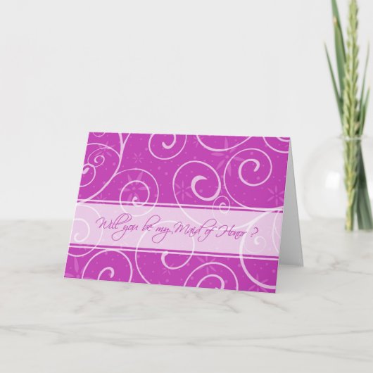Roze Bloemen Maid of Honor Invitation Kaart (Voorkant)