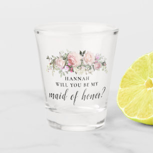 Roze Bloemen Maid of Honor Voorstel Shot Glas