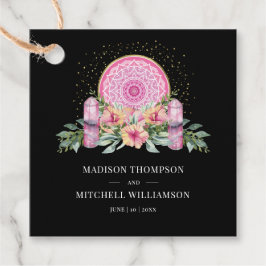 Roze Bloemen Mandala Kristallen Metafysische Bruil Bedankjes Labels