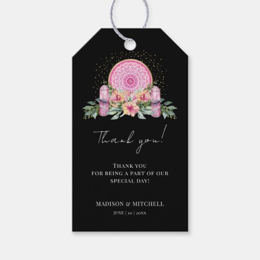 Roze Bloemen Mandala Kristallen Metafysische Bruil Cadeaulabel (Voorkant)