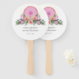 Roze Bloemen Mandala Kristallen Metafysische Bruil Handwaaier