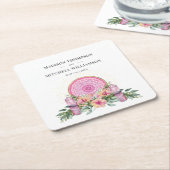 Roze Bloemen Mandala Kristallen Metafysische Bruil Kartonnen Onderzetters (Schuin)