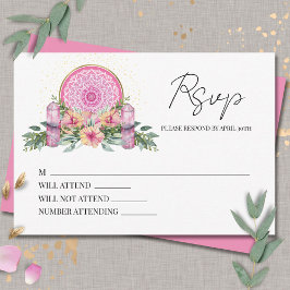Roze Bloemen Mandala Kristallen Metafysische Bruil RSVP Kaartje