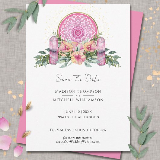 Roze Bloemen Mandala Kristallen Metafysische Bruil Save The Date
