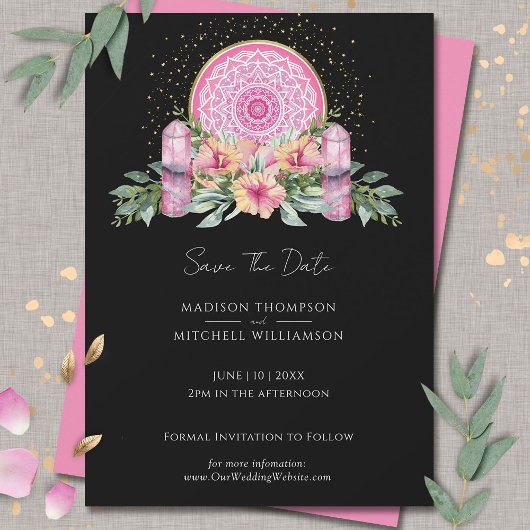 Roze Bloemen Mandala Kristallen Metafysische Bruil Save The Date