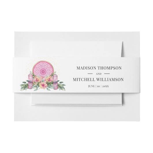 Roze Bloemen Mandala Kristallen Metafysische Bruil Uitnodigingen Wikkel (Voorkant Voorbeeld)