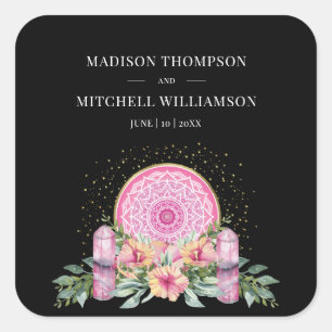 Roze Bloemen Mandala Kristallen Metafysische Bruil Vierkante Sticker