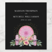 Roze Bloemen Mandala Kristallen Metafysische Bruil Wijn Etiket (Enkel label)