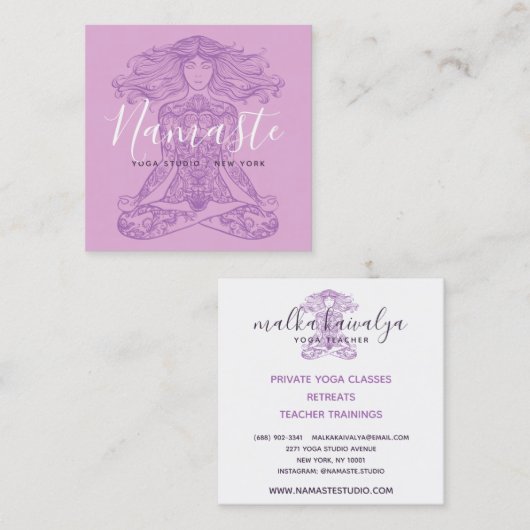 Roze bloemen mandala meditatie yoga instructeur vierkante visitekaartje (Voorkant / Achterkant)