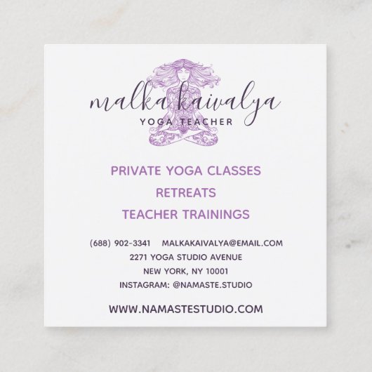 Roze bloemen mandala meditatie yoga instructeur vierkante visitekaartje (Achterkant)