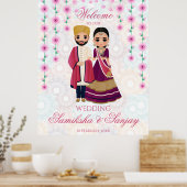 Roze bloemen mandalas Indiaas paar illustratie Poster (Keuken)