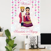 Roze bloemen mandalas Indiaas paar illustratie Poster (Thuiskantoor)
