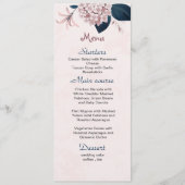 roze bloemen marine bladeren bruiloft menu (Voorkant)