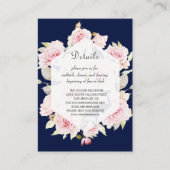 Roze Bloemen Marine Blauw Geometrische bruiloft De Informatiekaartje (Voorkant)