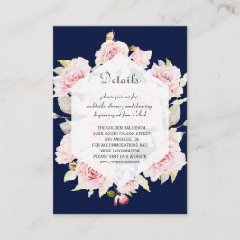 Roze Bloemen Marine Blauw Geometrische bruiloft De Informatiekaartje