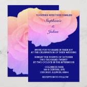 Roze Bloemen Marine Blauw Wit Rose Bloem Huwelijk Kaart (Voorkant / Achterkant)