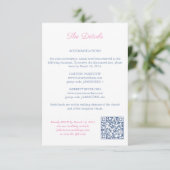 Roze Bloemen Marine Monogram Trouwdetails QR-code Informatiekaartje (Staand voorkant)