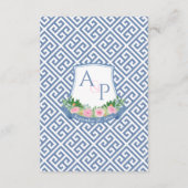 Roze Bloemen Marine Monogram Trouwdetails QR-code Informatiekaartje (Achterkant)