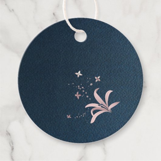 roze bloemen marineblauw bedankjes labels (Voorkant)
