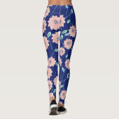Roze bloemen marineblauw Leggings (Achterkant)