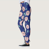 Roze bloemen marineblauw Leggings (Links)