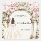 Roze bloemen marmeren boog jurk Quinceanera Vierkante Sticker (Voorkant)