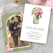 Roze Bloemen Mason Jar Foto bruiloft Save The Date