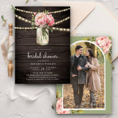 Roze Bloemen Mason Jar Foto Hout Vrijgezellenfeest Kaart