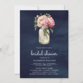 Roze Bloemen Mason Jar Foto Navy Vrijgezellenfeest Kaart (Voorkant)