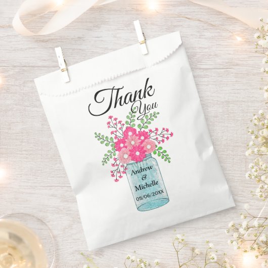 Roze bloemen Mason Jar Hartelijk dank Bedankzakje (Geknipt)
